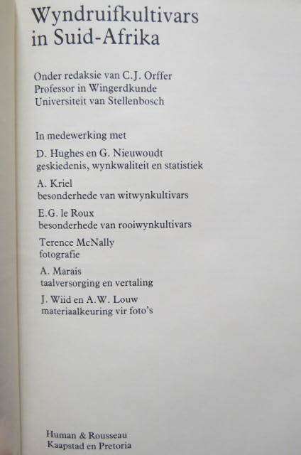 Orffer,  C.J. (red) Wyndruifkultivars in Suid-Afrika. (mint).